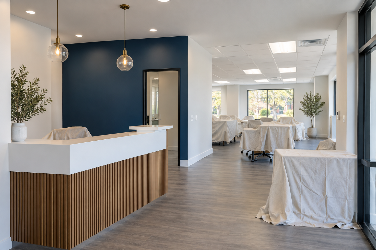 Illustrative image of a prepared commercial space after painting